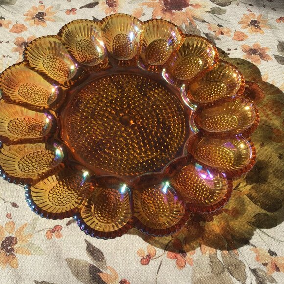 Vintage Carnival Glass Devilled Egg Serving Plate - Holiday Plate - All occasion - Picture 1 of 5